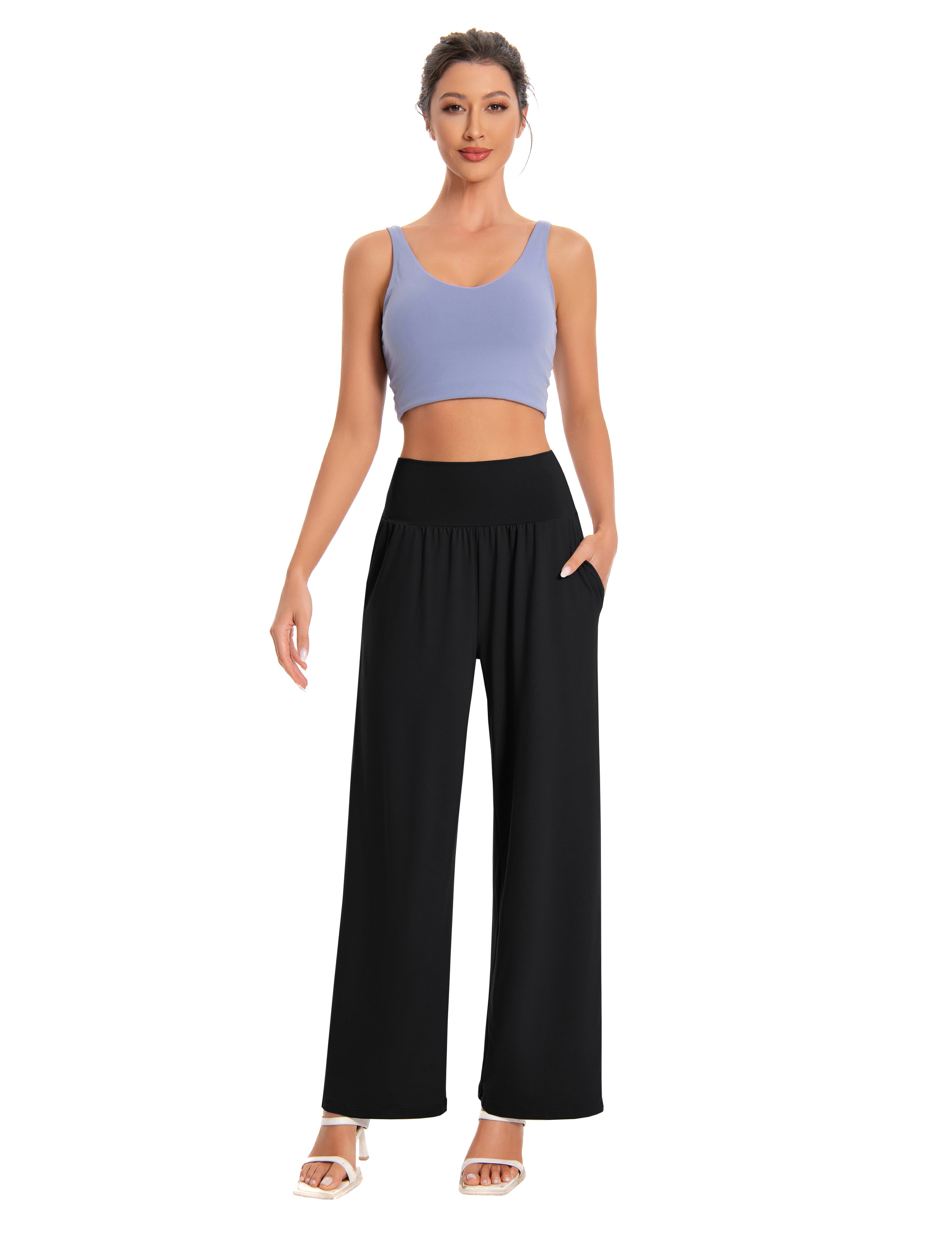 Wide-Leg Yoga Pants in Black — The Staycation Edit style look